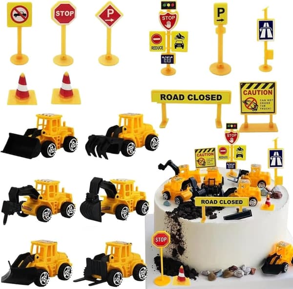 OBOSOE Construction Cake Topper Ajoneuvon kakkukoristelusarja Kuorma-auton kaivinkone Tower Crane Decor Syntymäpäiväjuhlatarvikkeet lapsille Pojille