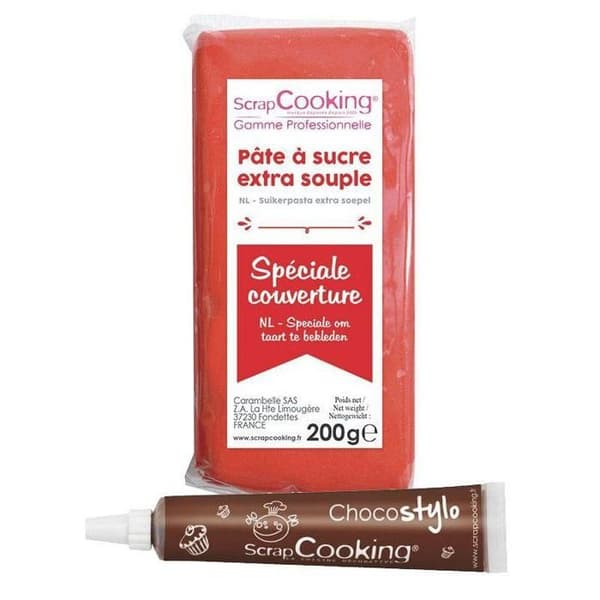 Röd täckfondant 200 g + Chokladpenna