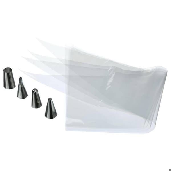 Spritspåsar för engångsbruk - FEM - Set med 20 - 20 cm - Innehåller 4 metallmunstycken - Bakverk