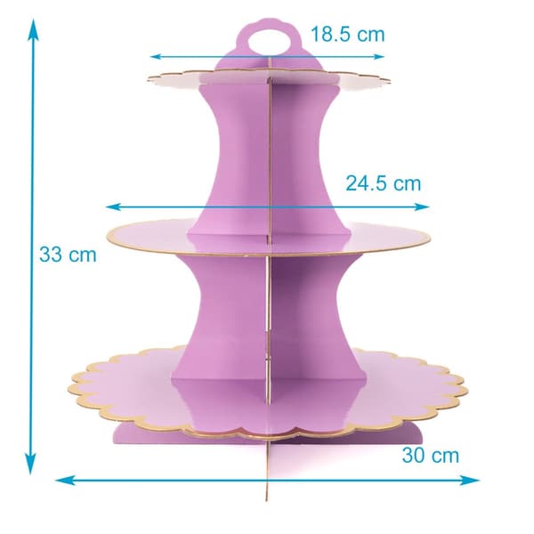 Etagere av kartong med 3 nivåer 30 / 24,5 / 18,5 x 33 cm - kakställ i kartong, muffinsställ cupcakeställ att montera själv
