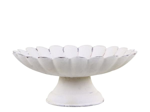Skål på fot metall Antik vit - 2 storlekar Större H9,5/D22,5 cm