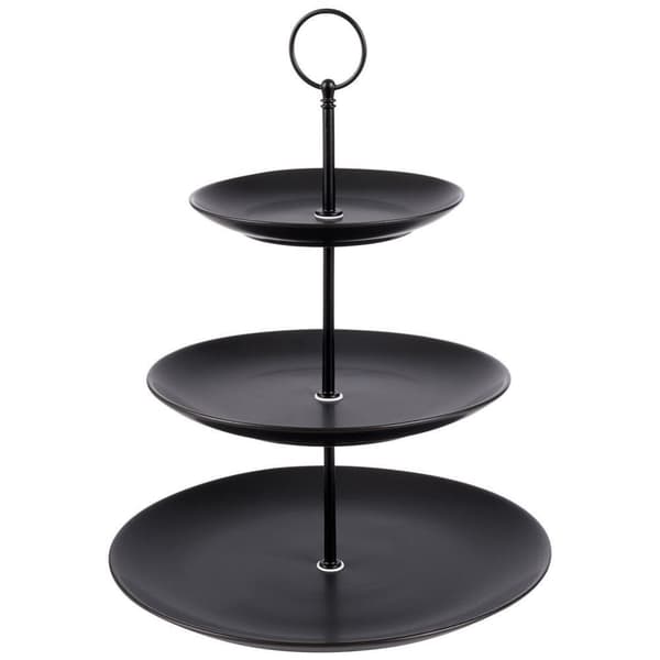3-vånings tårtställ i svart porslin, 34 cm