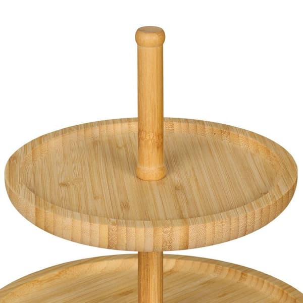 Relaxdays Utställning 3 nivåer, bambu, H: 25 cm, D: 30 cm, 3 träfat för kakor, snacks, nötter, naturell
