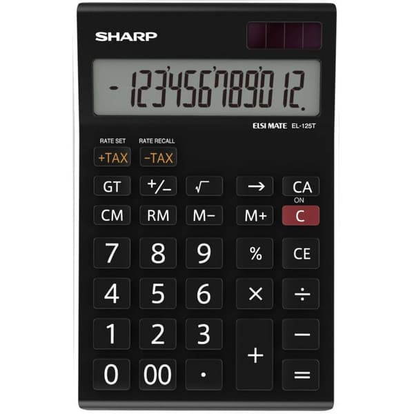 Sharp EL-125T Bordsräknare Svart Display (ställen): 12 solcell, batteri (B x H x D) 112 x 13 x 176 mm