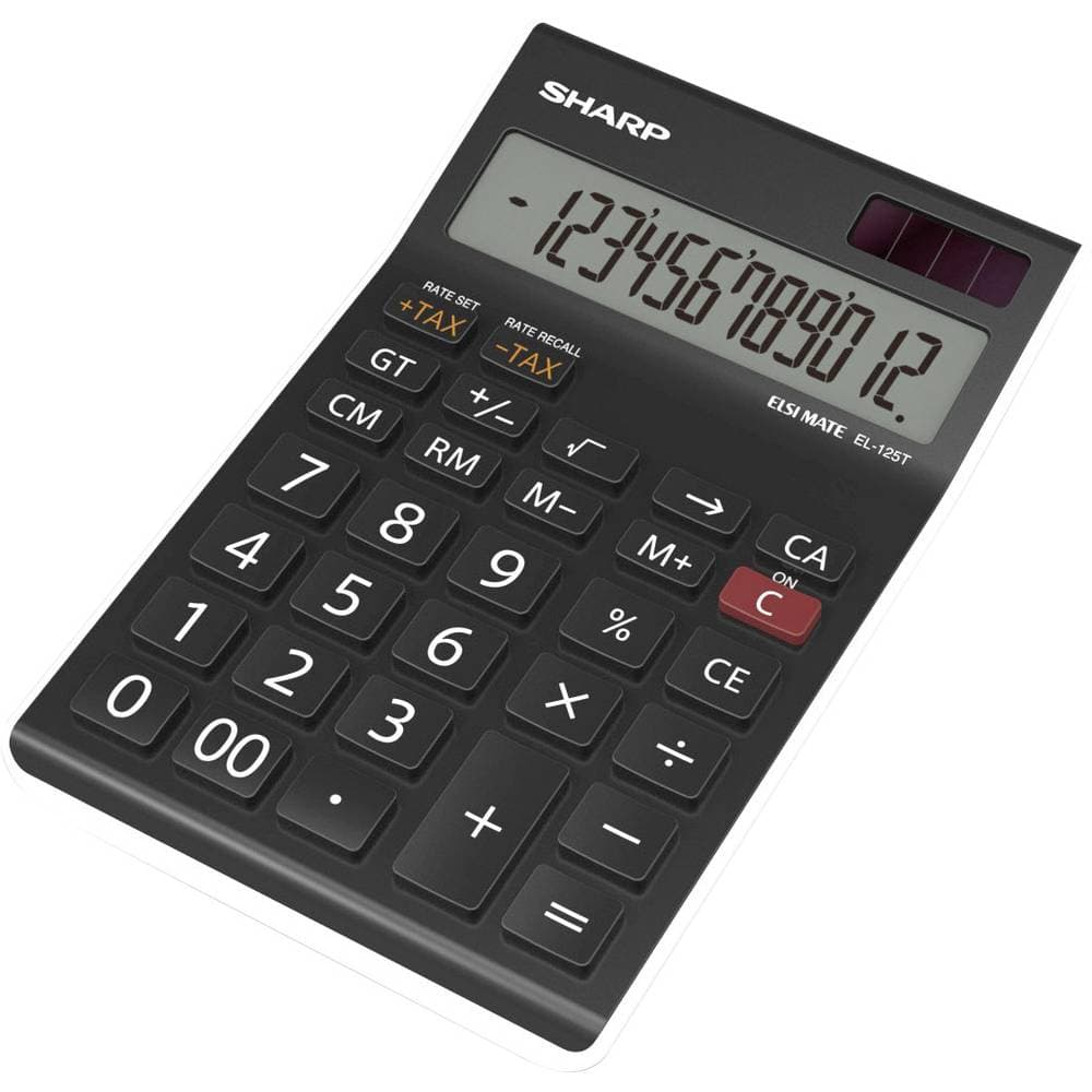 Sharp EL-125T Bordsräknare Svart Display (ställen): 12 solcell, batteri (B x H x D) 112 x 13 x 176 mm