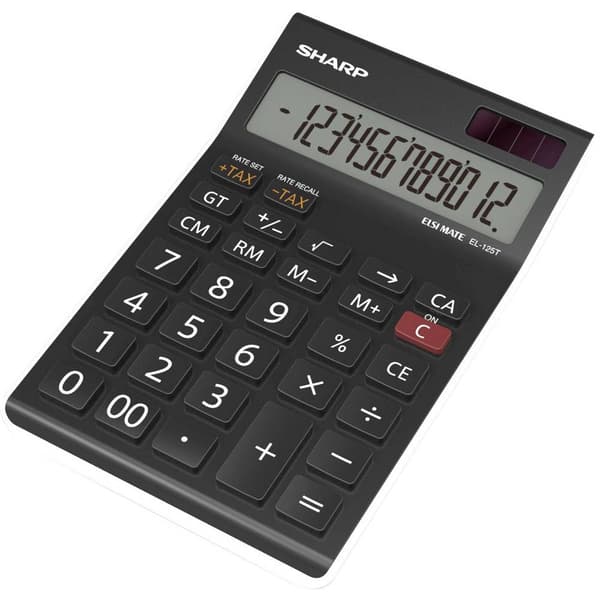 Sharp EL-125T Bordsräknare Svart Display (ställen): 12 solcell, batteri (B x H x D) 112 x 13 x 176 mm