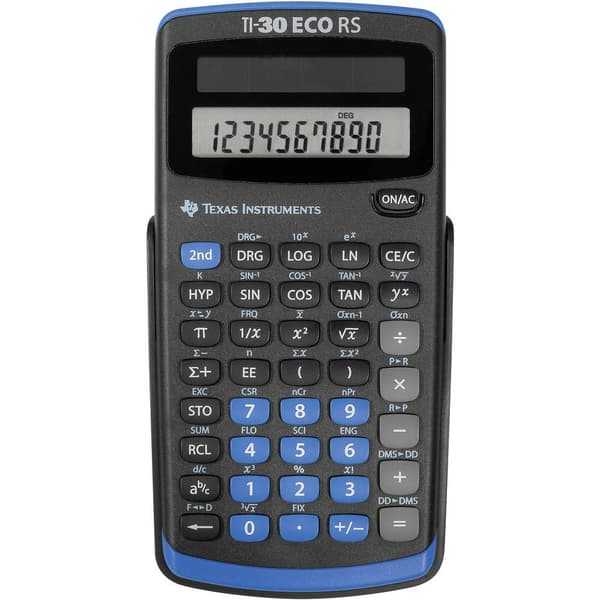 Texas Instruments TI-30 ECO RS Skolelommeregner Sort Display (indstil): 10 solcelle-drift (B x H x T) 71 x 13 x 147 mm