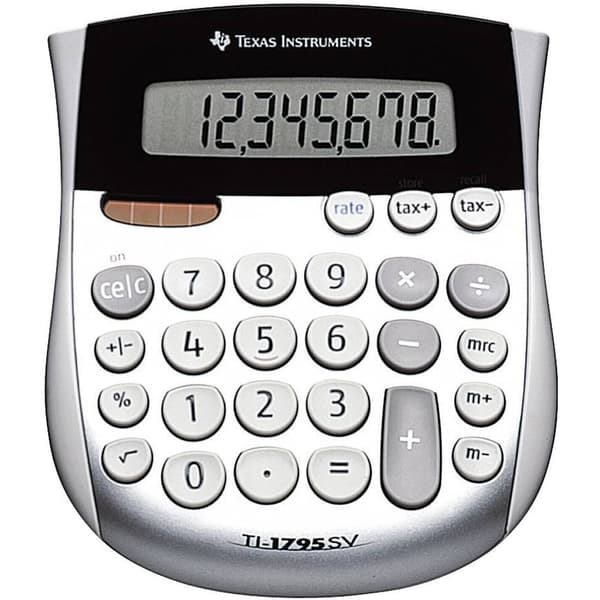 Texas Instruments TI-1795 SV Miniräknare Silver Display (ställen): 8 solcell, batteri (B x H x D) 118 x 10 x 138 mm