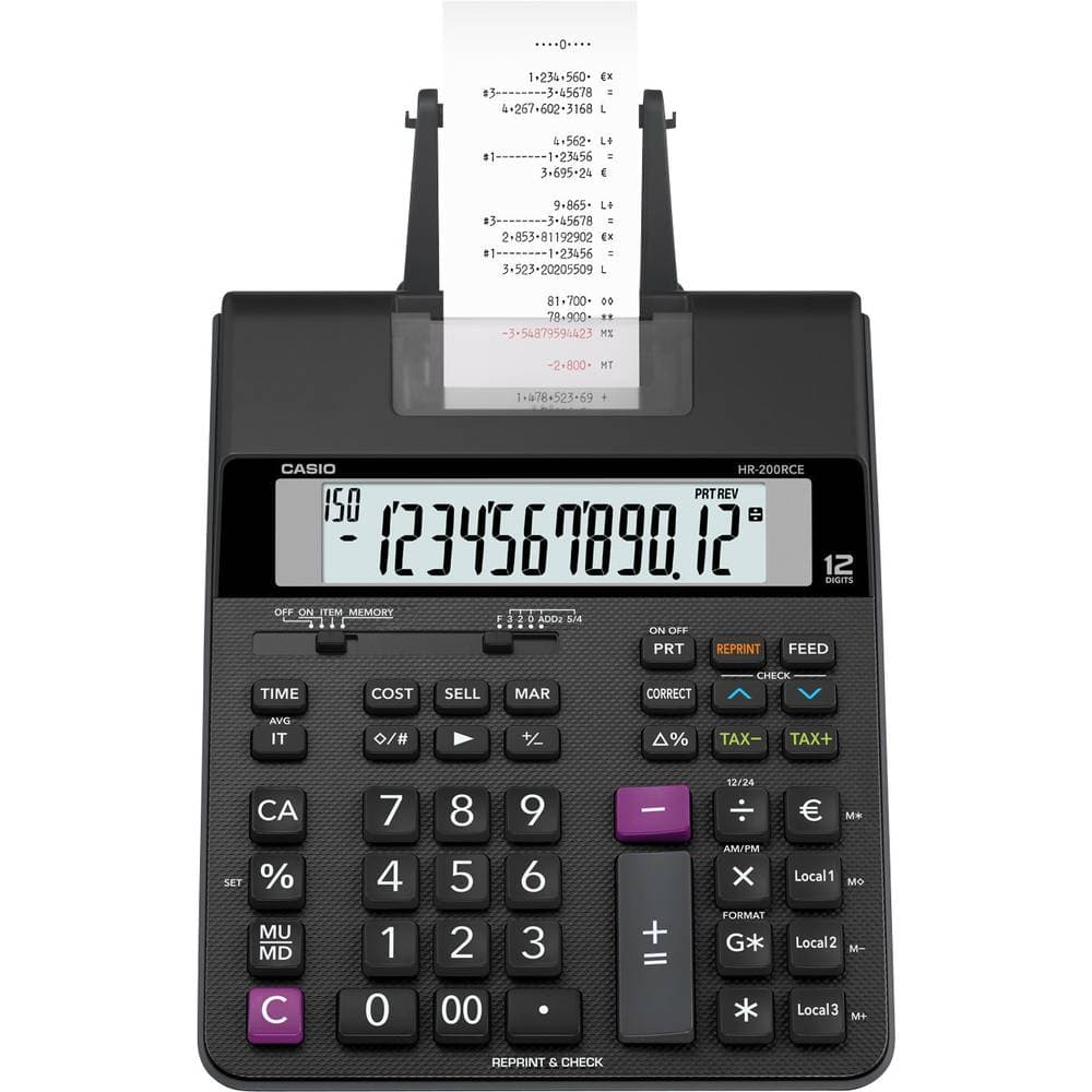 Casio HR-200 RCE Skrivande bordsdator Svart Display (ställen): 12 batteri, eldriven (valfritt) (B x H x D) 195 x 65 x 3