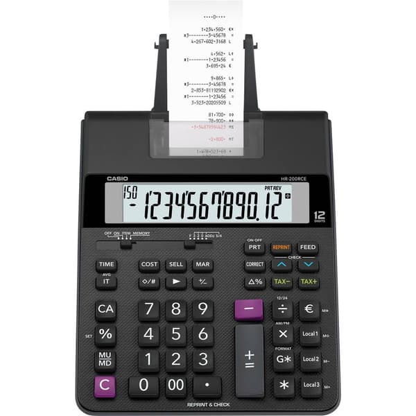 Casio HR-200 RCE Skrivande bordsdator Svart Display (ställen): 12 batteri, eldriven (valfritt) (B x H x D) 195 x 65 x 3