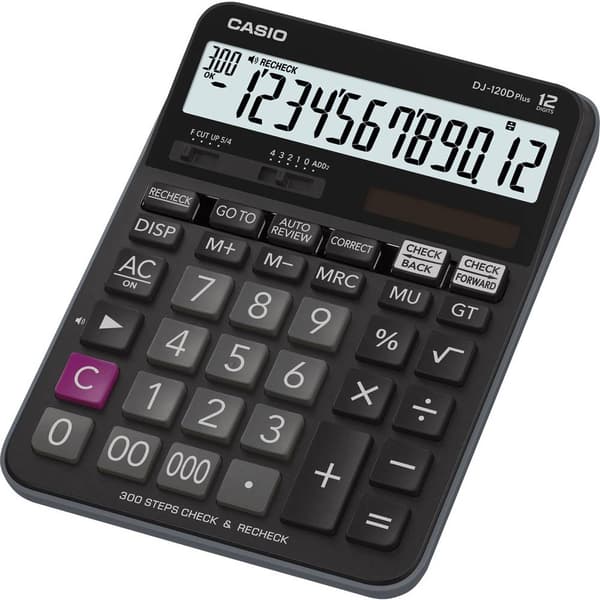 Casio DJ-120DPLUS Bordsräknare Svart Display (ställen): 12 solcell, batteri (B x H x D) 144 x 34.6 x 192 mm