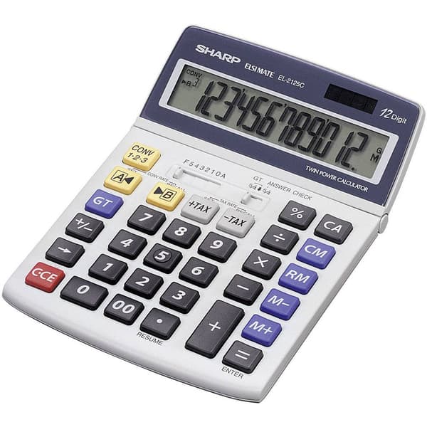 Sharp EL-2125 C Bordsräknare Grå Display (ställen): 12 solcell, batteri (B x H x D) 140 x 22.5 x 195 mm Svart, Blå, Grå