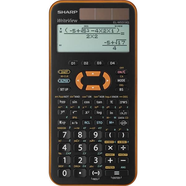 Sharp EL-W531 XG Skolräknare Orange Display (ställen): 12 solcell, batteri (B x H x D) 79.6 x 15.5 x 161.5 mm Svart, Orange