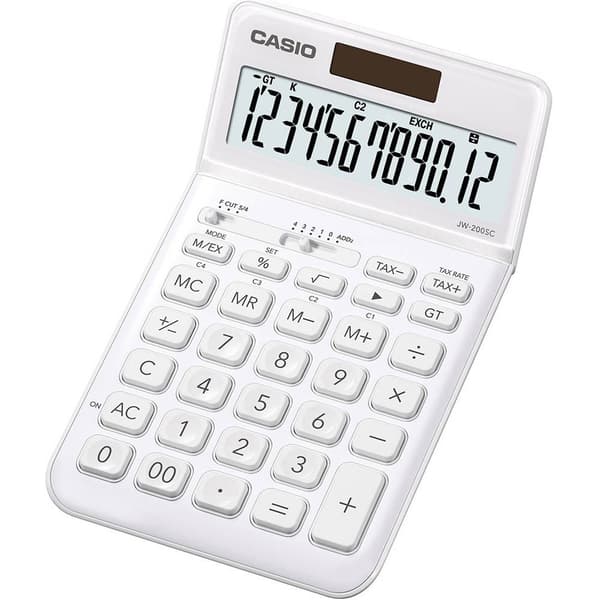 Casio JW-200SC Bordsräknare Vit Display (ställen): 12 solcell, batteri (B x H x D) 109 x 11 x 184 mm