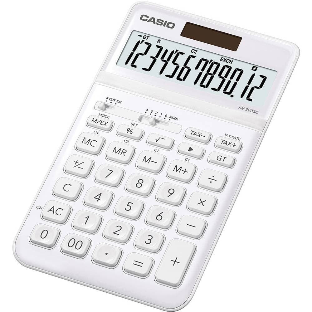 Casio JW-200SC Bordsräknare Vit Display (ställen): 12 solcell, batteri (B x H x D) 109 x 11 x 184 mm