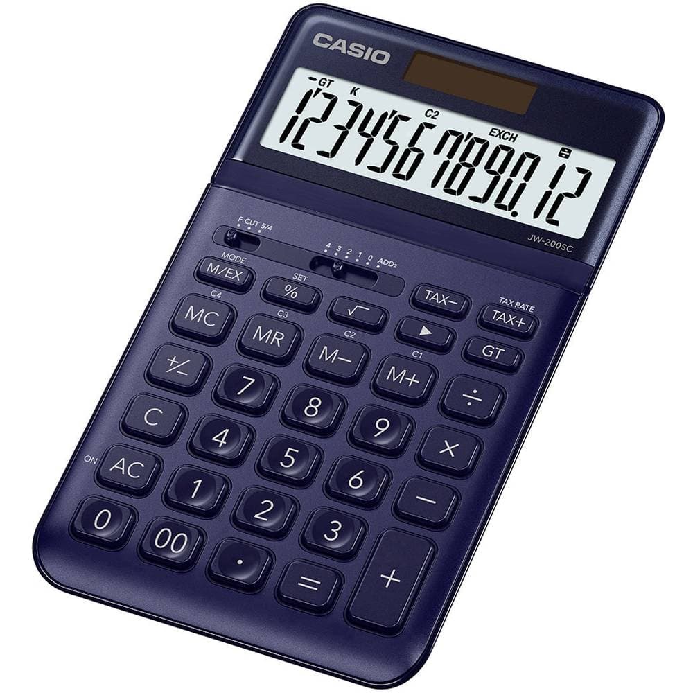 Casio JW-200SC Bordsräknare Marinblå Display (ställen): 12 solcell, batteri (B x H x D) 109 x 11 x 184 mm