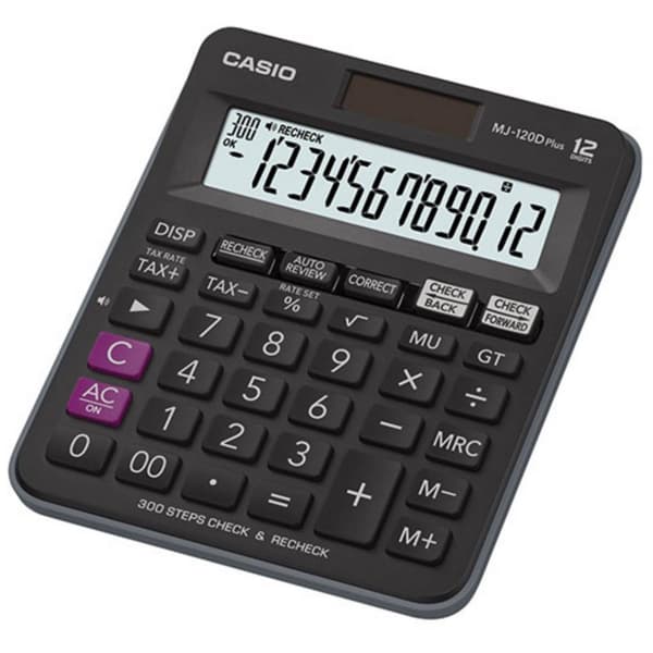 Casio MJ-120DPLUS Bordsräknare Svart Display (ställen): 12 solcell, batteri (B x H x D) 126.5 x 28.6 x 148 mm