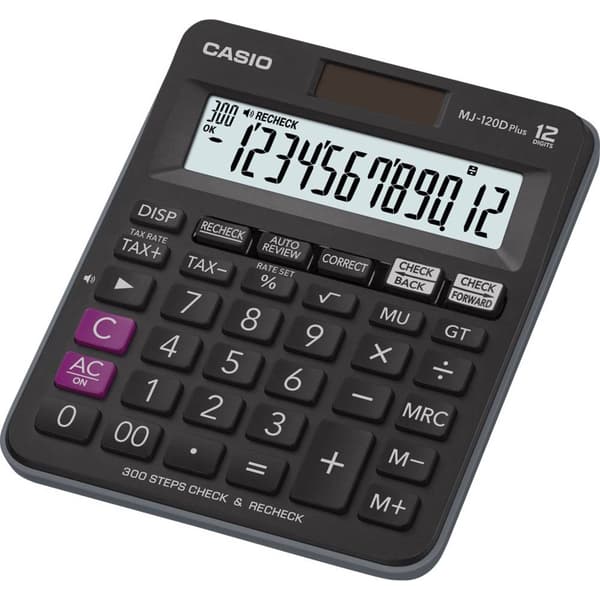 Casio MJ-120DPLUS Bordsräknare Svart Display (ställen): 12 solcell, batteri (B x H x D) 126.5 x 28.6 x 148 mm Svart