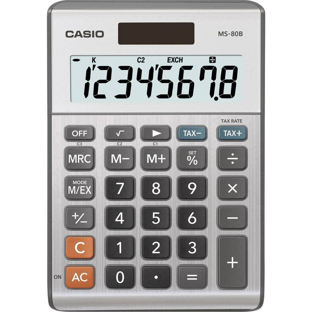 Casio MS-80B Bordsräknare Silver-grå Display (ställen): 8 solcell, batteri (B x H x D) 103 x 29 x 147 mm