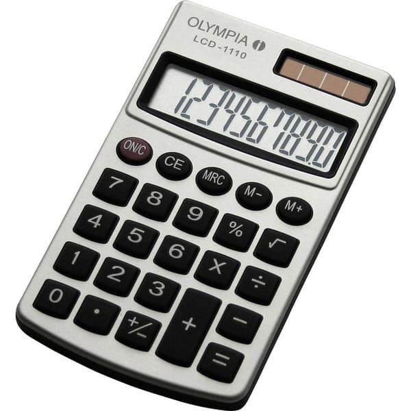 Olympia LCD 1110 Miniräknare Silver Display (ställen): 10 solcell, batteri (B x H x D) 70 x 10 x 117 mm Silver