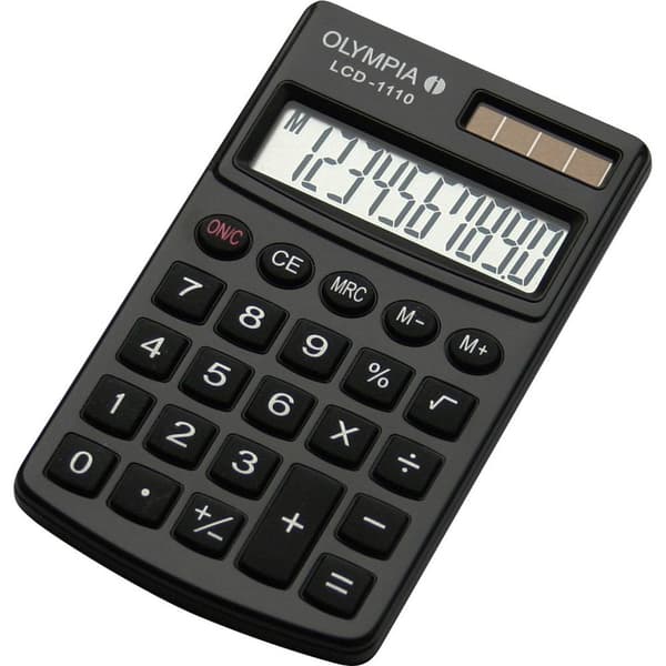 Olympia LCD 1110 Miniräknare Svart Display (ställen): 10 solcell, batteri (B x H x D) 70 x 10 x 117 mm Svart