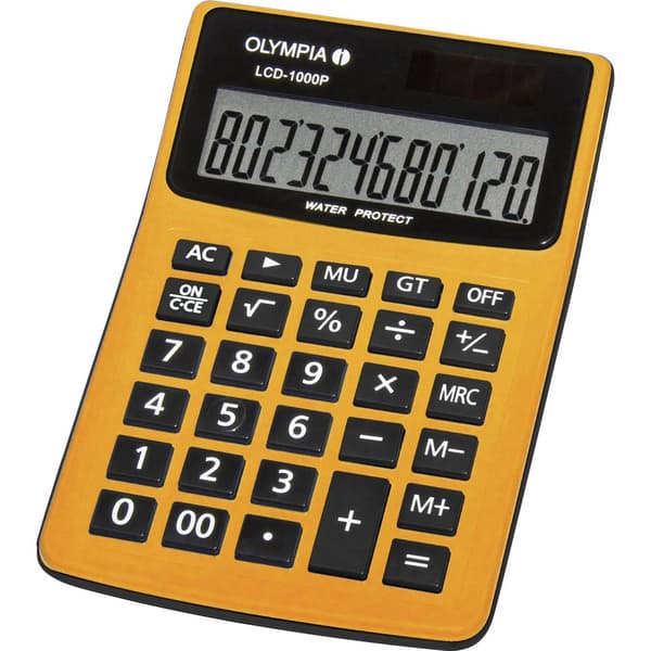 Olympia LCD 1000P Bordsräknare Orange Display (ställen): 12 solcell, batteri (B x H x D) 106 x 40 x 158 mm Svart, Orange