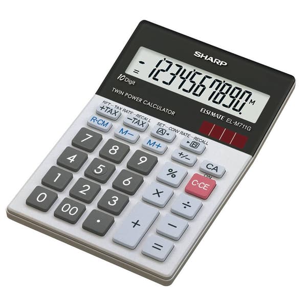 Sharp EL-M711G Bordsräknare Svart, Vit Display (ställen): 10 solcell, batteri (B x H x D) 100 x 33 x 152 mm