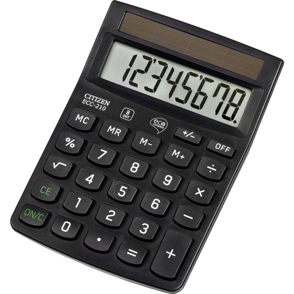 Citizen Office ECC-210 Bordsräknare Svart Display (ställen): 8 solcell (B x H x D) 102 x 30 x 143 mm