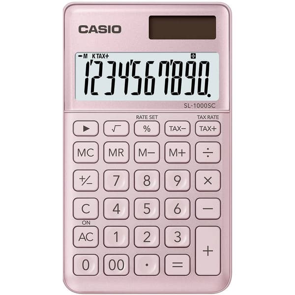Casio SL-1000SC Miniräknare Rosa Display (ställen): 10 solcell, batteri (B x H x D) 71 x 9 x 120 mm