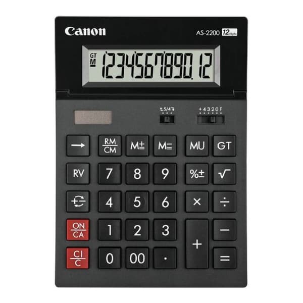 Canon AS-2200 Bordsräknare Mörkgrå Display (ställen): 12 solcell, batteri (B x H x D) 140 x 34 x 198 mm