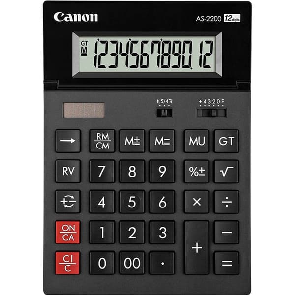 Canon AS-2200 Bordsräknare Mörkgrå Display (ställen): 12 solcell, batteri (B x H x D) 140 x 34 x 198 mm