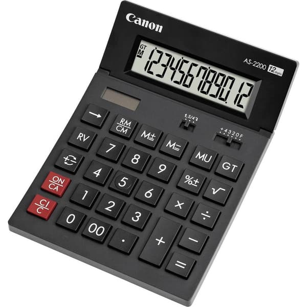 Canon AS-2200 Bordsräknare Mörkgrå Display (ställen): 12 solcell, batteri (B x H x D) 140 x 34 x 198 mm Svart