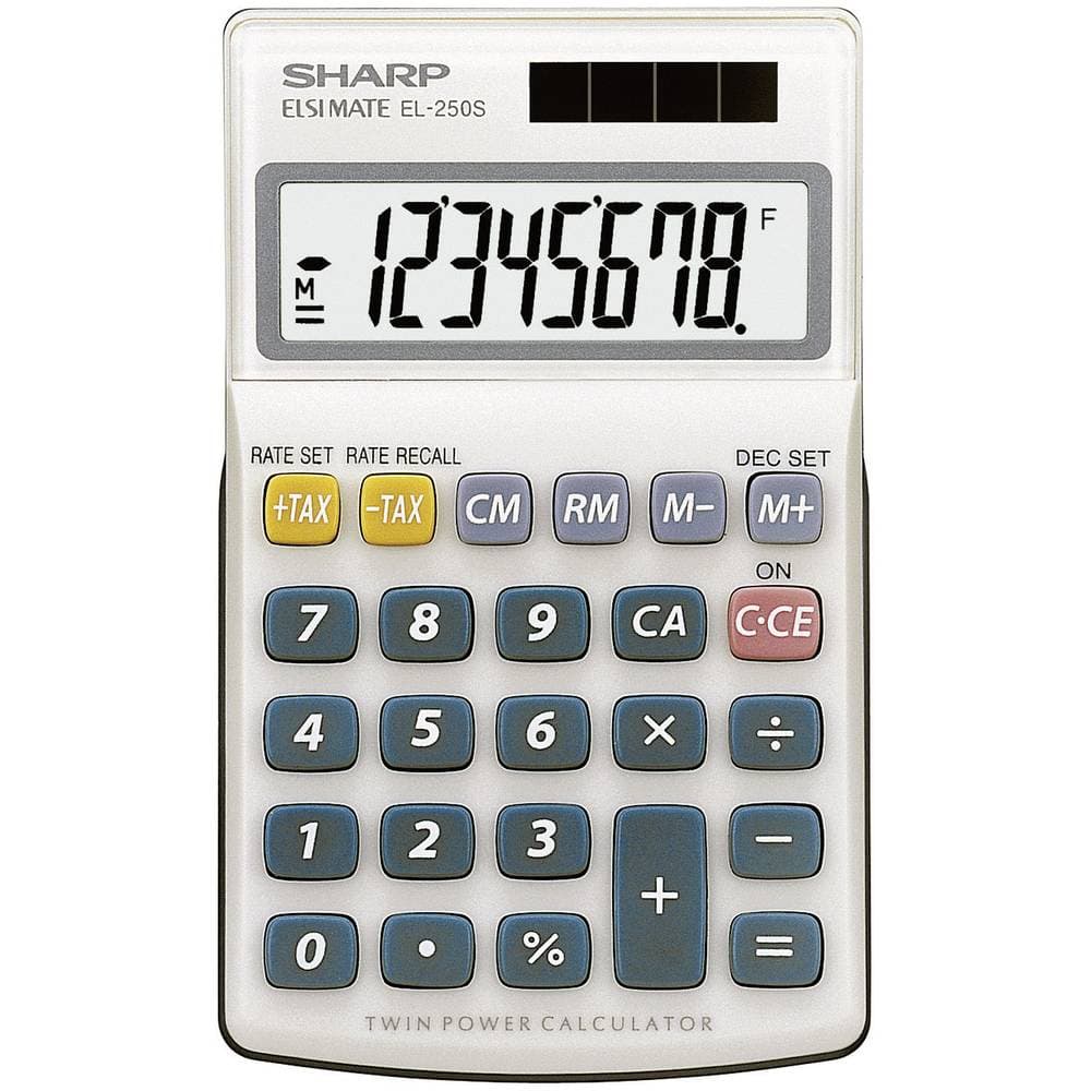 Sharp EL-250 S Miniräknare Vit, Blå Display (ställen): 8 solcell, batteri (B x H x D) 71 x 16 x 115 mm