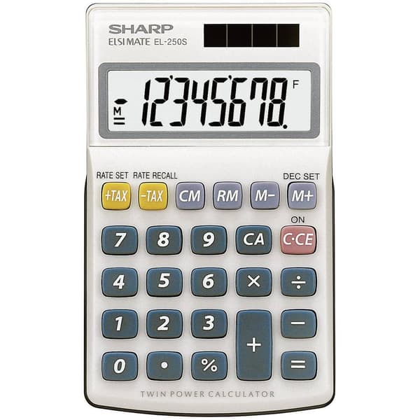 Sharp EL-250 S Miniräknare Vit, Blå Display (ställen): 8 solcell, batteri (B x H x D) 71 x 16 x 115 mm Silver