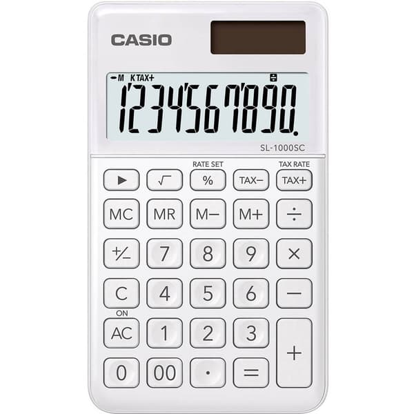 Casio SL-1000SC Miniräknare Vit Display (ställen): 10 solcell, batteri (B x H x D) 71 x 9 x 120 mm Vit