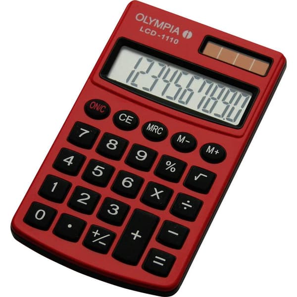 Olympia LCD 1110 Taskelommeregner Rød Display (indstil): 10 solcelle-drift, Batteridrevet (B x H x T) 70 x 10 x 117 mm