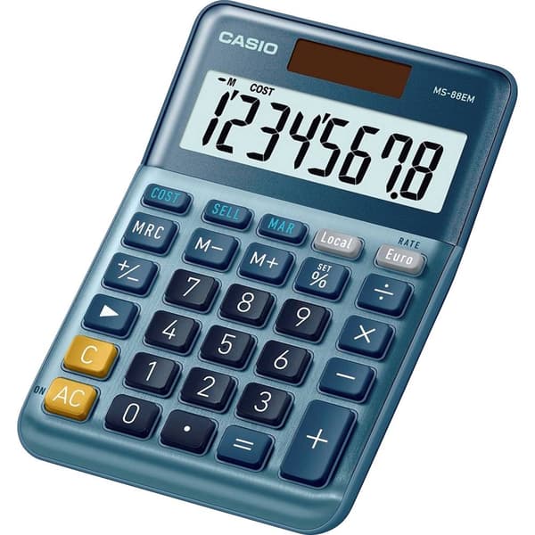 Casio MS-88EM Bordsräknare Blå Display (ställen): 8 solcell (L x B) 101 mm x 149 mm