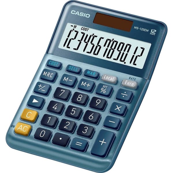 Casio MS-120EM Bordsräknare Blå Display (ställen): 12 solcell (L x B) 101 mm x 149 mm
