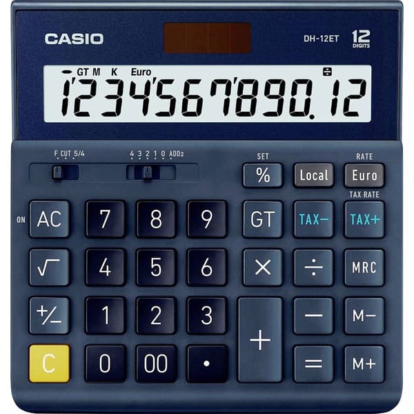 Casio DH-12ET Bordsräknare Mörkblå Display (ställen): 12 solcell (L x B) 101 mm x 159 mm Svart
