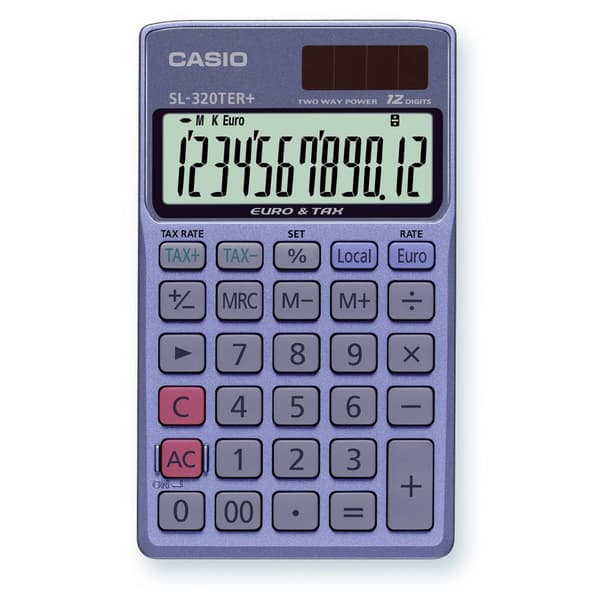 Casio SL-320TER+ Miniräknare Blå Display (ställen): 12 solcell, batteri (B x H x D) 70 x 118.5 x 8 mm