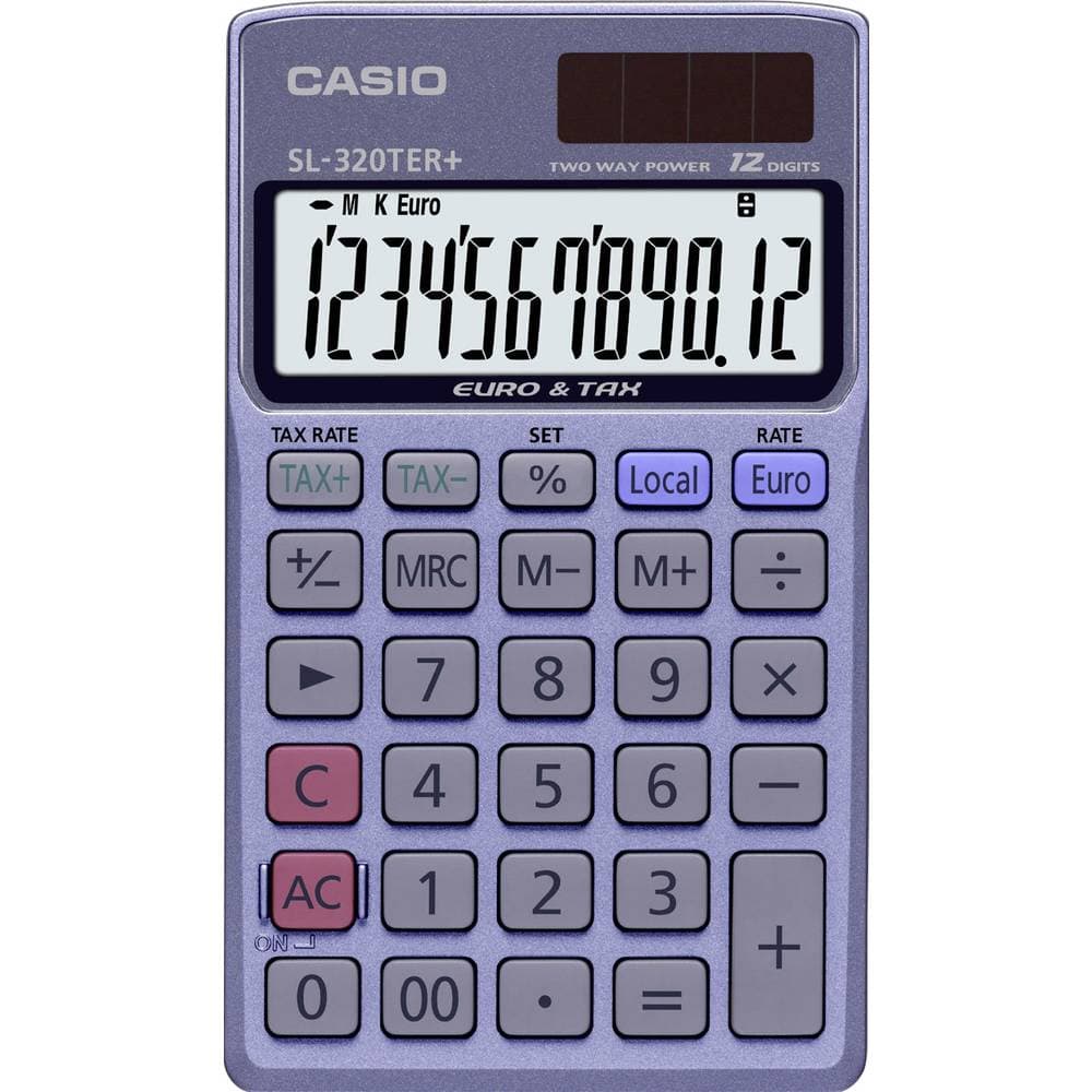 Casio SL-320TER+ Miniräknare Blå Display (ställen): 12 solcell, batteri (B x H x D) 70 x 118.5 x 8 mm