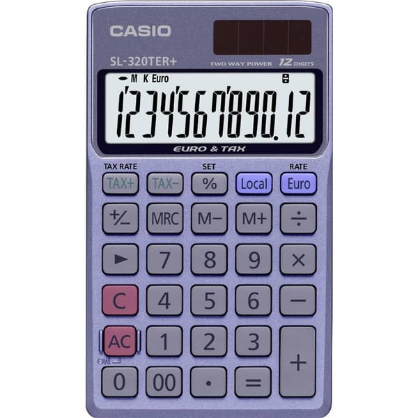 Casio SL-320TER+ Miniräknare Blå Display (ställen): 12 solcell, batteri (B x H x D) 70 x 118.5 x 8 mm