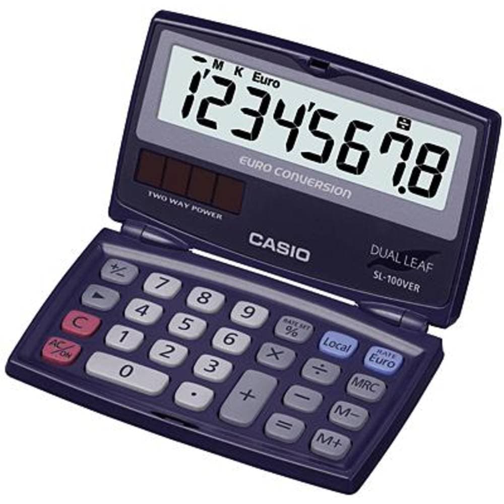 Casio SL-100VER Miniräknare Blå Display (ställen): 8 solcell, batteri (B x H x D) 91 x 9.4 x 110.5 mm