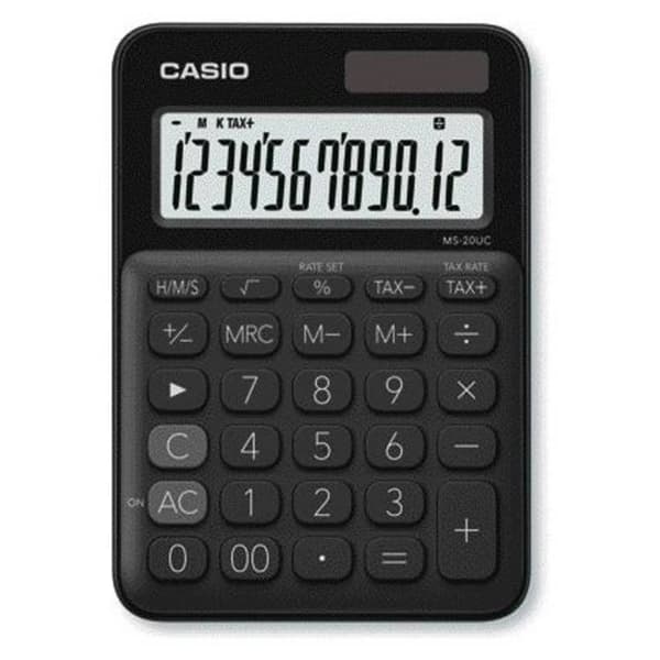 Casio MS-20UC-BK Bordsräknare Svart Display (ställen): 12 solcell, batteri (B x H x D) 105 x 23 x 149.5 mm