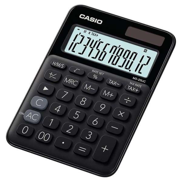 Casio MS-20UC-BK Bordsräknare Svart Display (ställen): 12 solcell, batteri (B x H x D) 105 x 23 x 149.5 mm