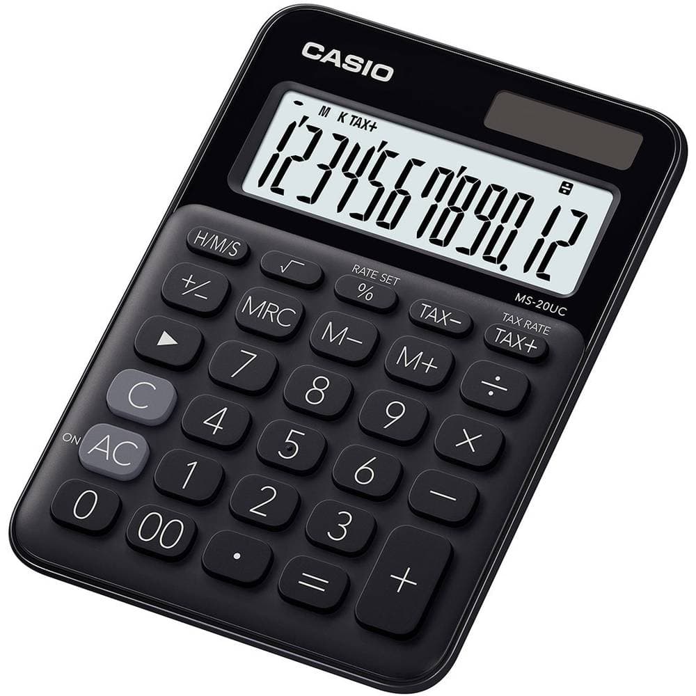 Casio MS-20UC-BK Bordsräknare Svart Display (ställen): 12 solcell, batteri (B x H x D) 105 x 23 x 149.5 mm