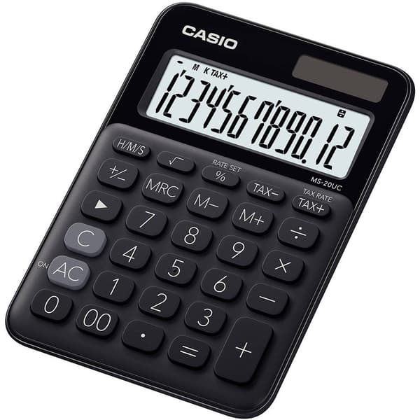 Casio MS-20UC-BK Bordsräknare Svart Display (ställen): 12 solcell, batteri (B x H x D) 105 x 23 x 149.5 mm Svart