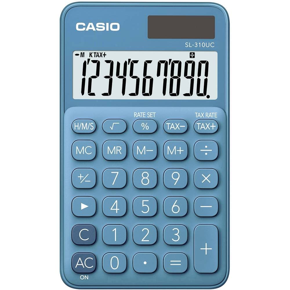 Casio SL-310UC-BU Miniräknare Blå Display (ställen): 10 solcell, batteri (B x H x D) 70 x 8 x 118 mm
