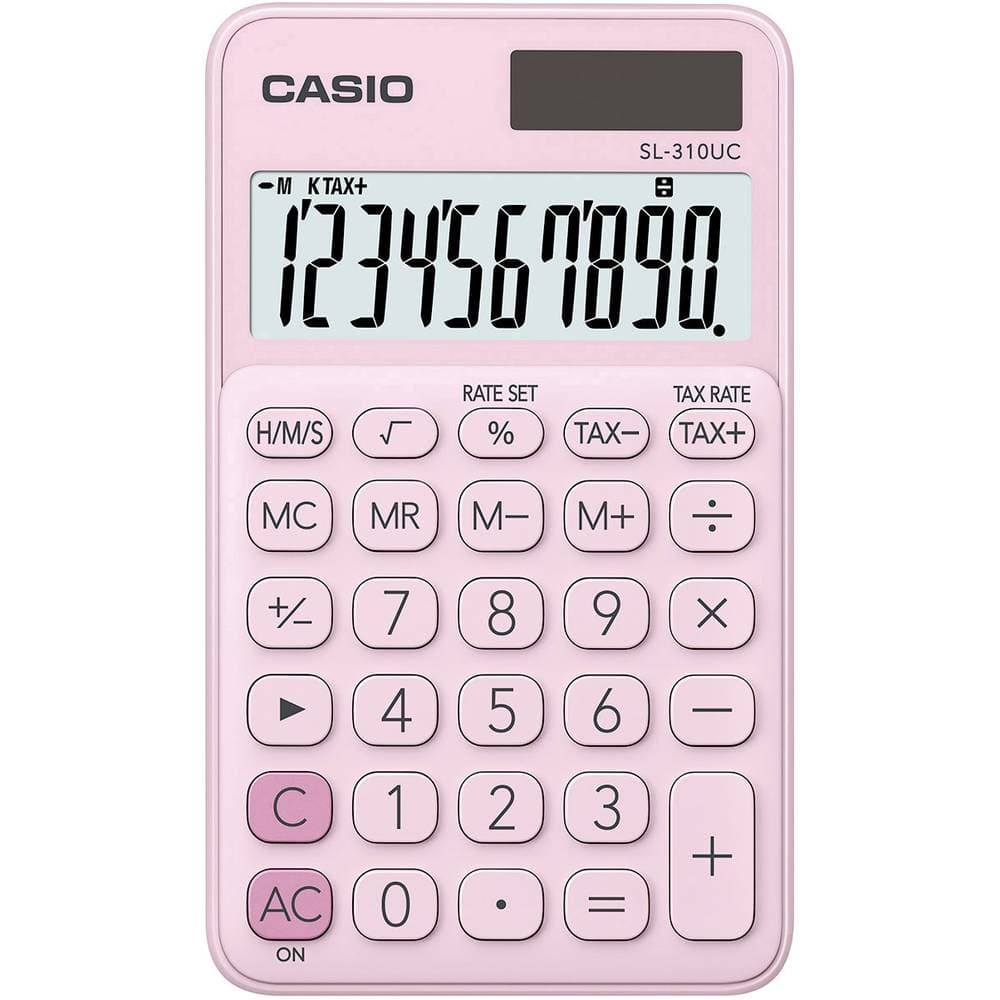 Casio SL-310UC-PK Miniräknare Rosa Display (ställen): 10 solcell, batteri (B x H x D) 70 x 8 x 118 mm