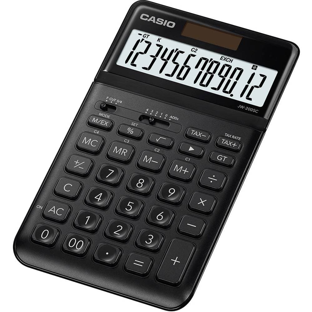 Casio JW-200SC-BK Bordsräknare Svart Display (ställen): 12 solcell, batteri (B x H x D) 109 x 11 x 184 mm